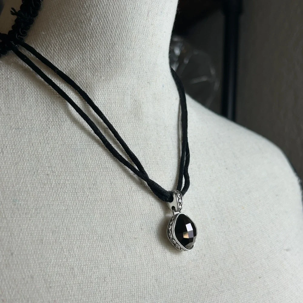 Brighton Venus Rising Necklace Dark Purple Crystal Black Cord Silver Plated 18